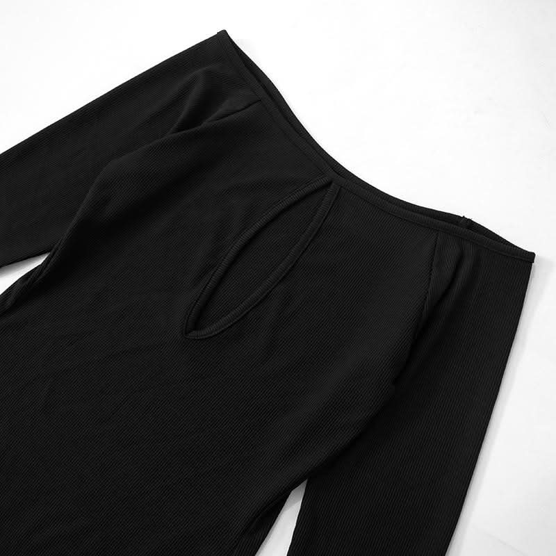 Off shoulder long sleeve hollow out slit cut out maxi dress