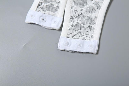 Lace v neck letter print button cami bodysuit