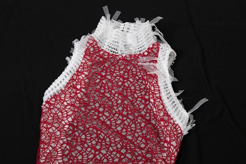 High neck patchwork tassels backless maxi dress-final-sale