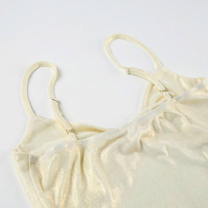 Metallic ruched backless cami top