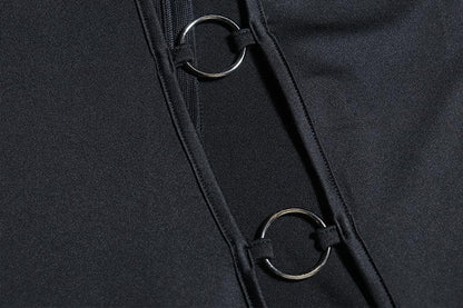 Long sleeve high neck o ring irregular jumpsuit