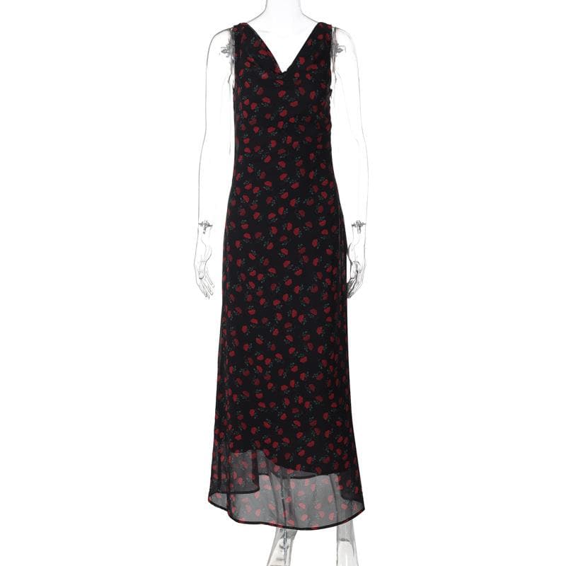 Sleeveless print cowl neck maxi dress
