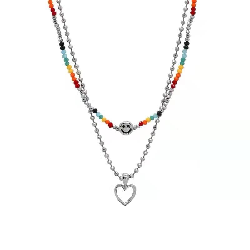 Heart pendant multicolor chain necklace