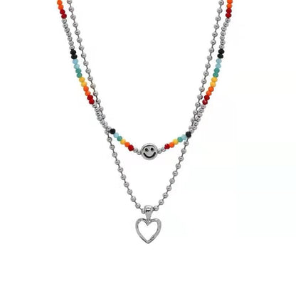 Heart pendant multicolor chain necklace