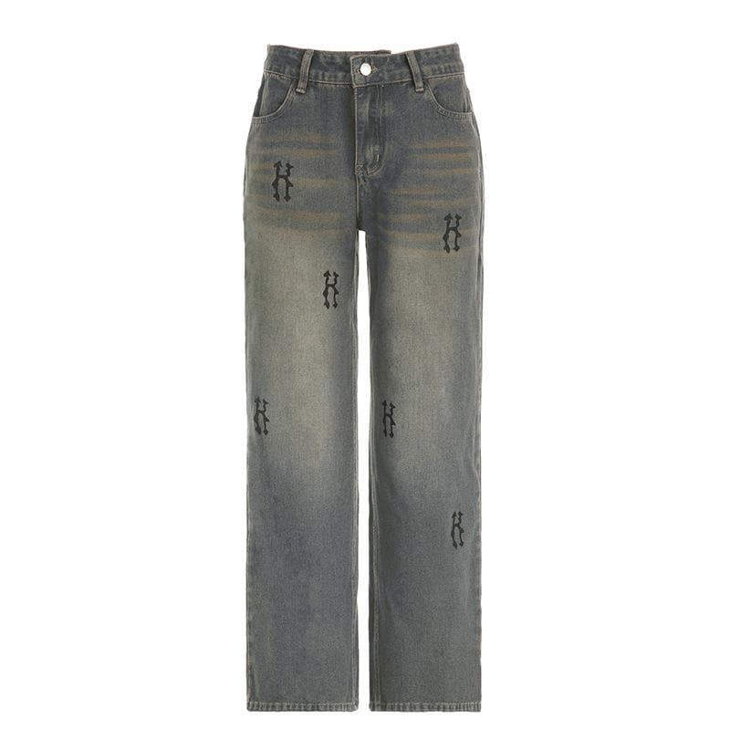 Contrast "H" print pocket low rise jeans