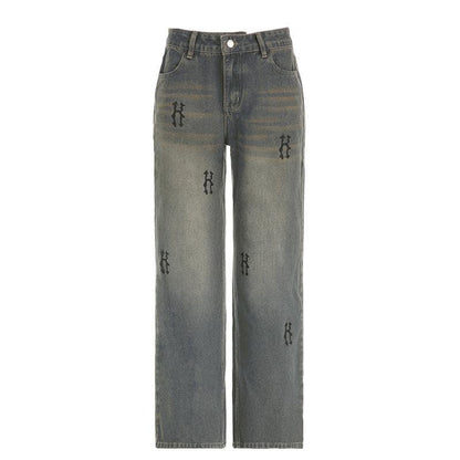 Contrast "H" print pocket low rise jeans