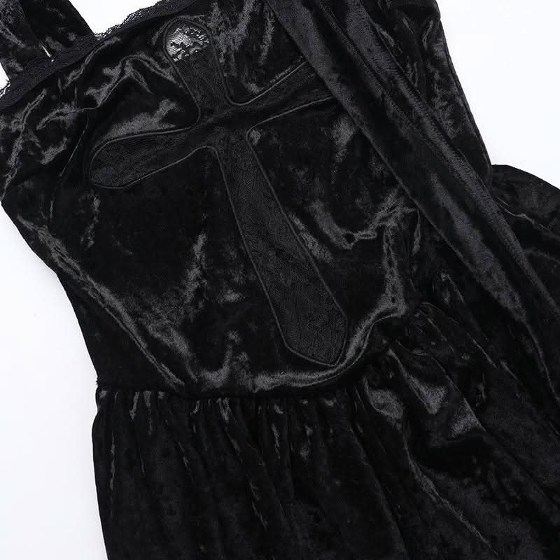 Lace hem velvet cross square neck maxi dress