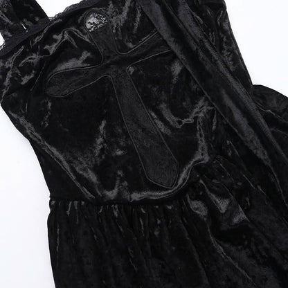 Lace hem velvet cross square neck maxi dress