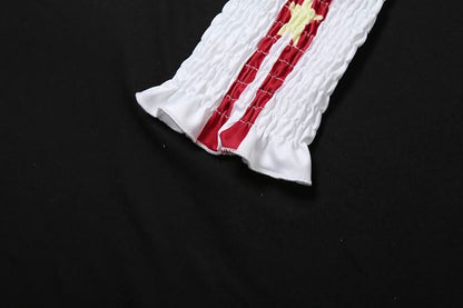 Halter gloves smocked ruffle letter print tube top