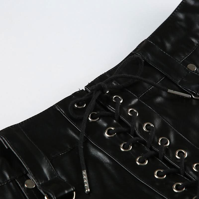 PU leather lace up short pant