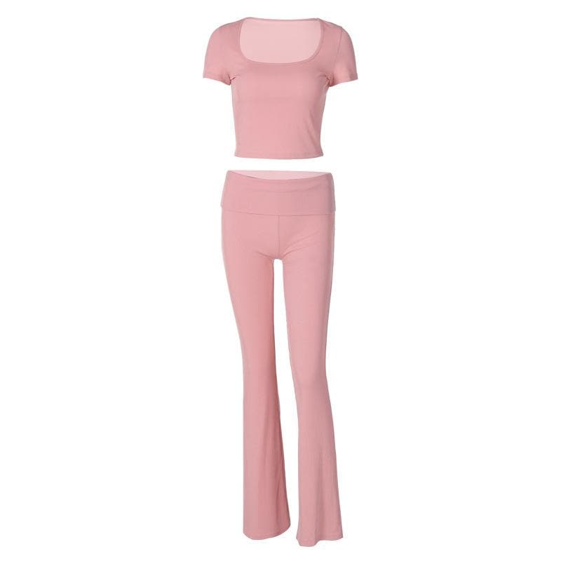 Short sleeve u neck ribbed solid pant set