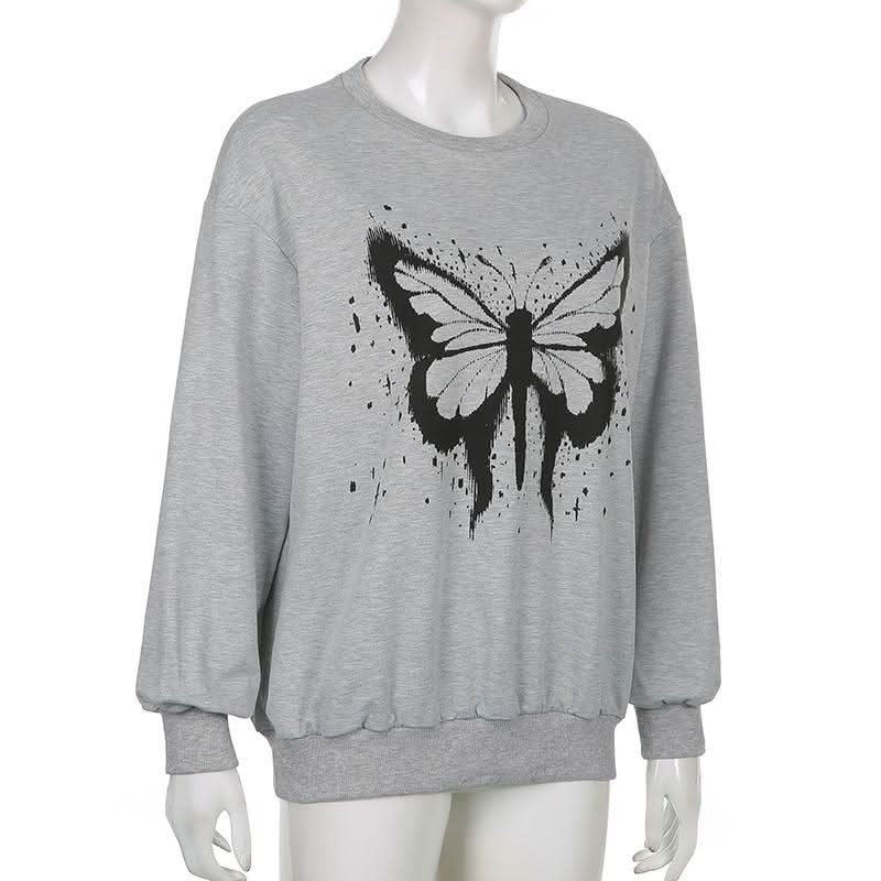 Long sleeve crewneck butterfly pattern top
