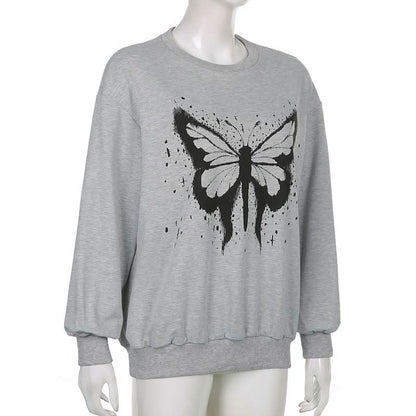 Long sleeve crewneck butterfly pattern top