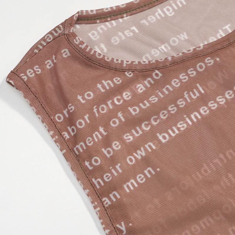 Crewneck sleeveless letter print mesh maxi dress