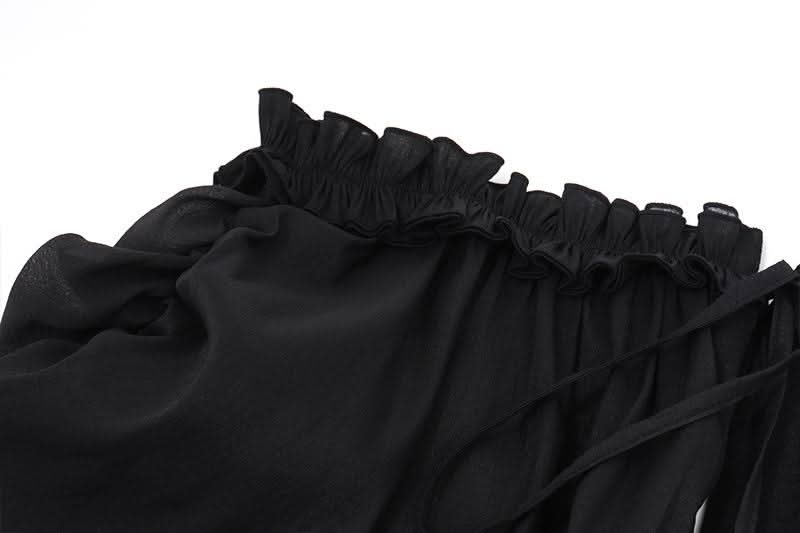 Off shoulder long sleeve ruffle self tie hollow out cut out mini dress