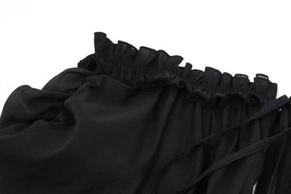 Off shoulder long sleeve ruffle self tie hollow out cut out mini dress