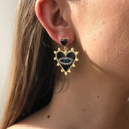 Rhinestone heart pendant stud earrings