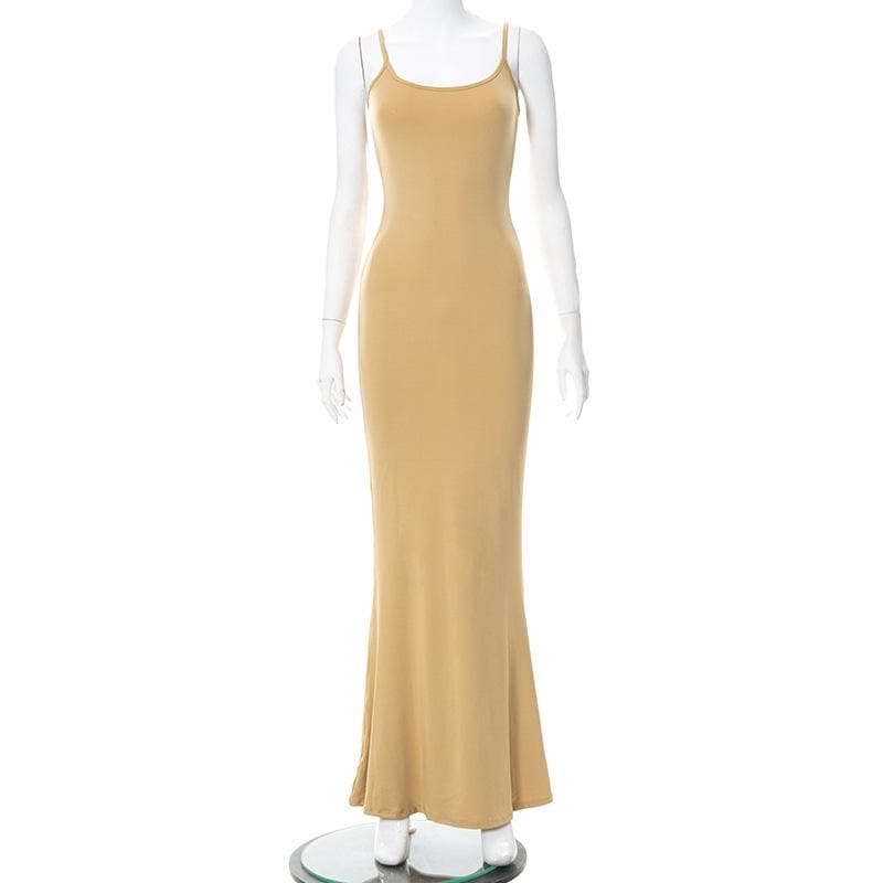Spaghetti Strap Scoop Neck Mermaid Hem Bodycon Maxi Dress
