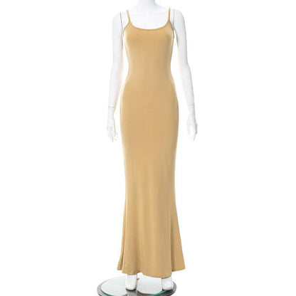 Spaghetti Strap Scoop Neck Mermaid Hem Bodycon Maxi Dress