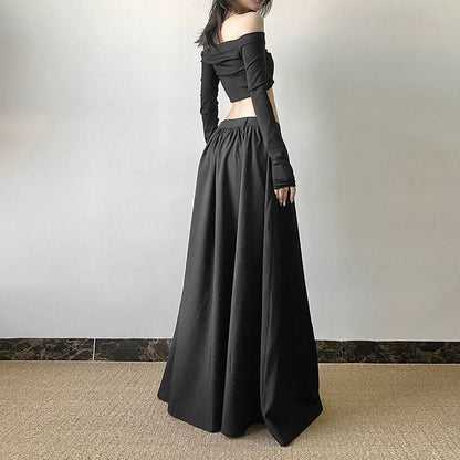 Ruched zip-up solid maxi skirt