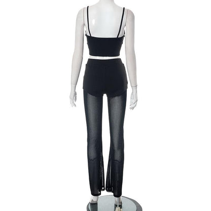 Mesh patchwork letter pattern cami pant set