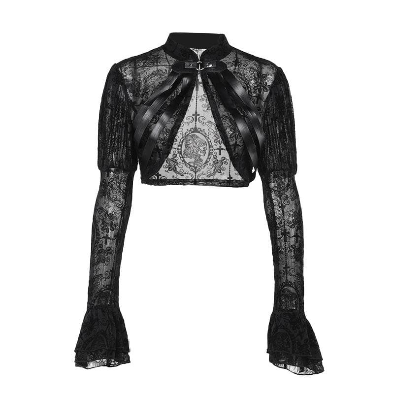 Long flared puff sleeve button shrug top
