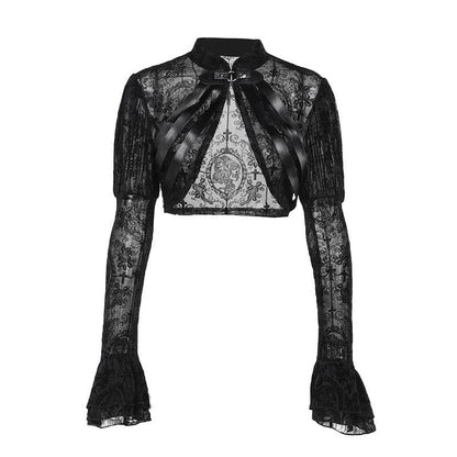 Long flared puff sleeve button shrug top