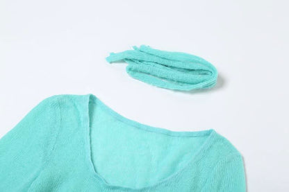 Long flared sleeve knitted ruffle mini dress