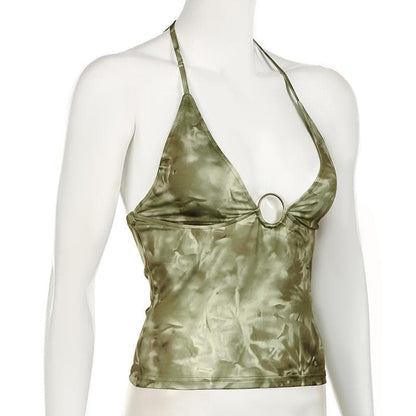 Halter v neck tie dye o ring top