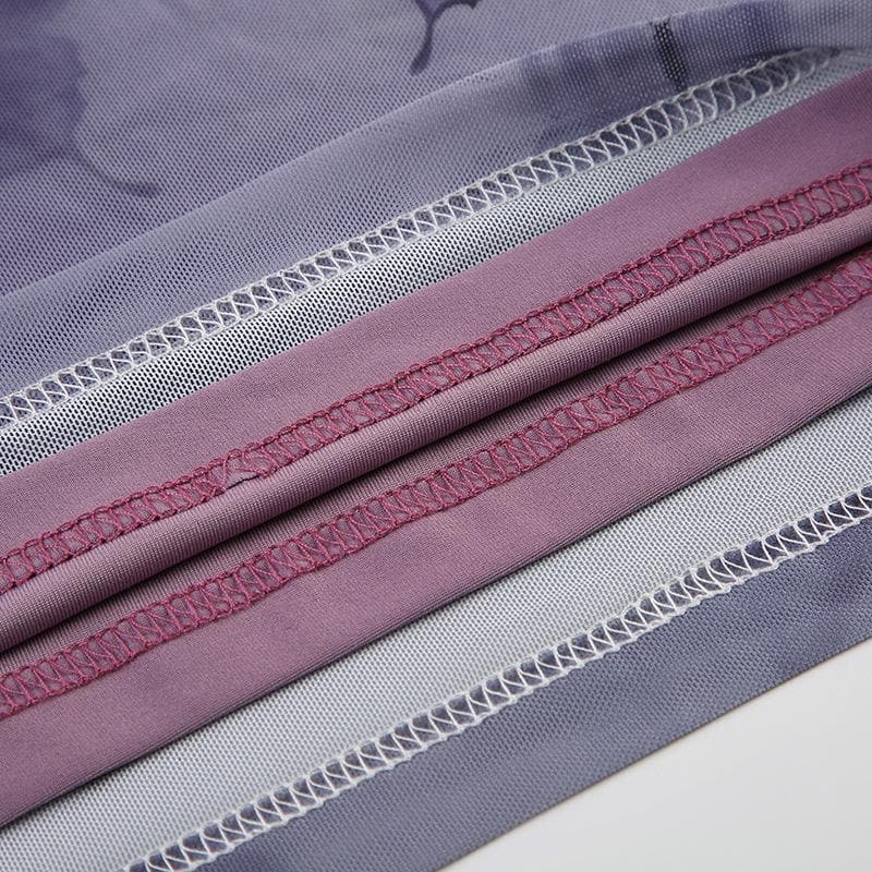 Butterfly print cowl neck ruched mesh cami mini dress