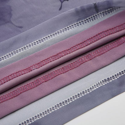 Butterfly print cowl neck ruched mesh cami mini dress