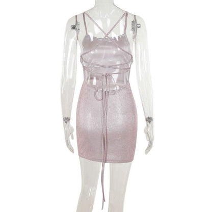 Cross back self tie square neck cami mini dress