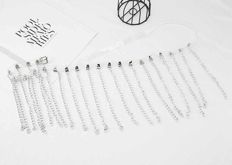 PU leather metal chain tassels belt