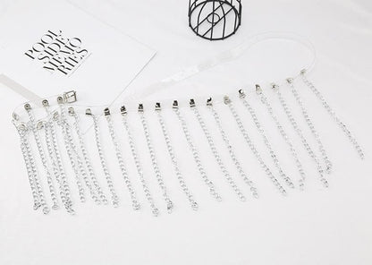 PU leather metal chain tassels belt