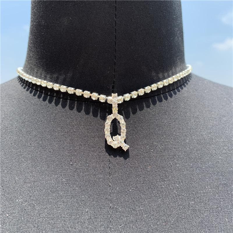 Initials pendant rhinestone chocker