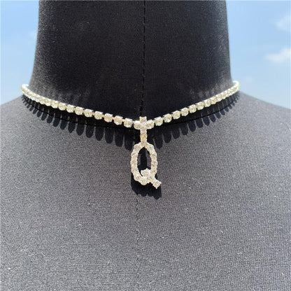 Initials pendant rhinestone chocker