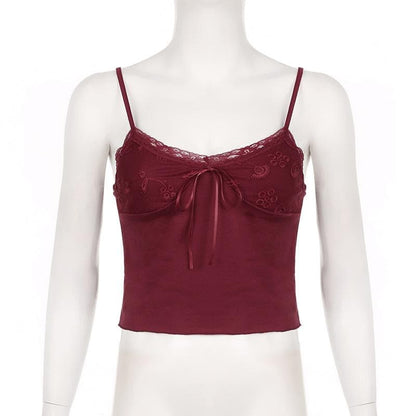 Lace patchwork bowknot backless cami top