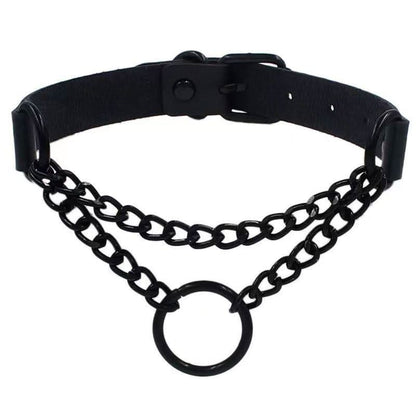 PU leather rivet o ring metal chain necklace