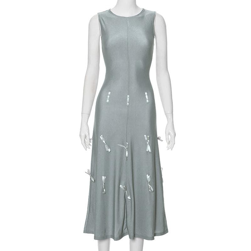 Sleeve bowknot solid midi 2-way dress