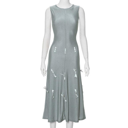 Sleeve bowknot solid midi 2-way dress