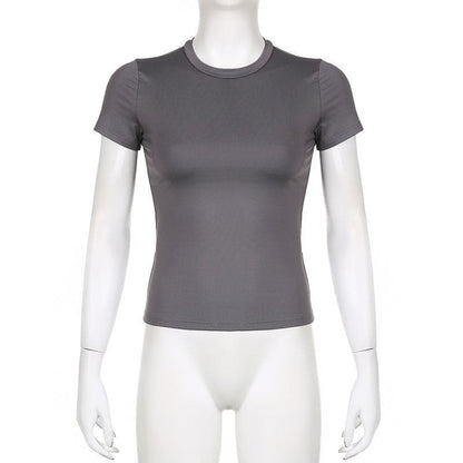 Short sleeve crewneck solid top