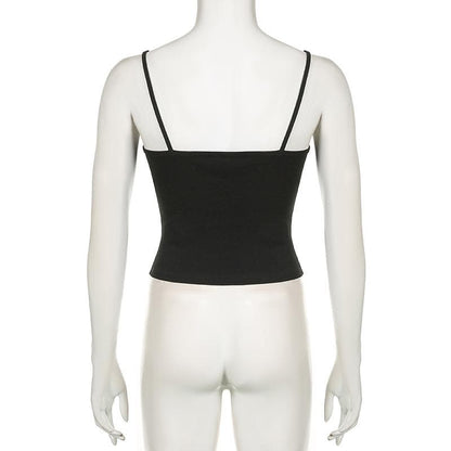 Stitch v neck lace hem backless solid cami top