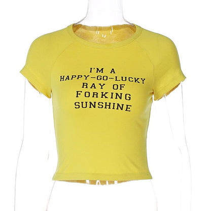Letter print short sleeve contrast crewneck top