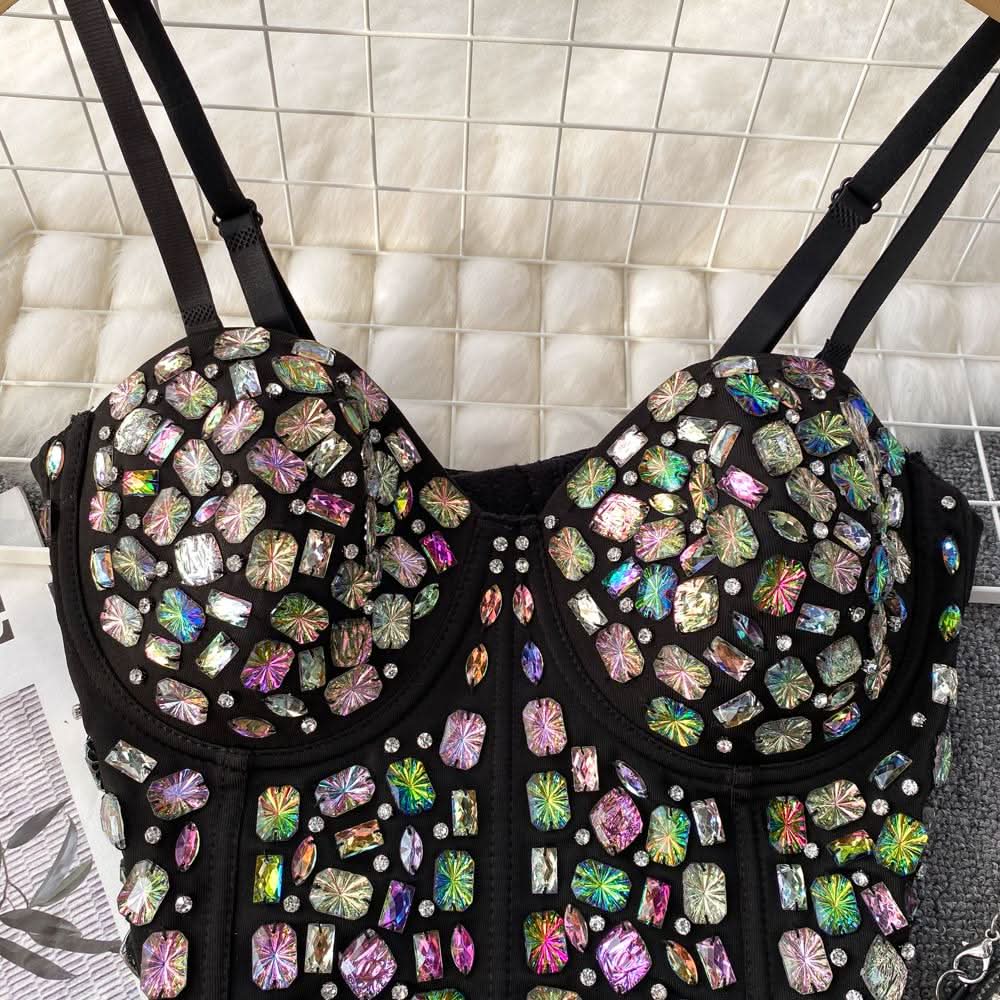 Button beaded v neck padded cami top