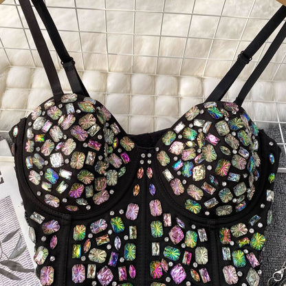 Button beaded v neck padded cami top