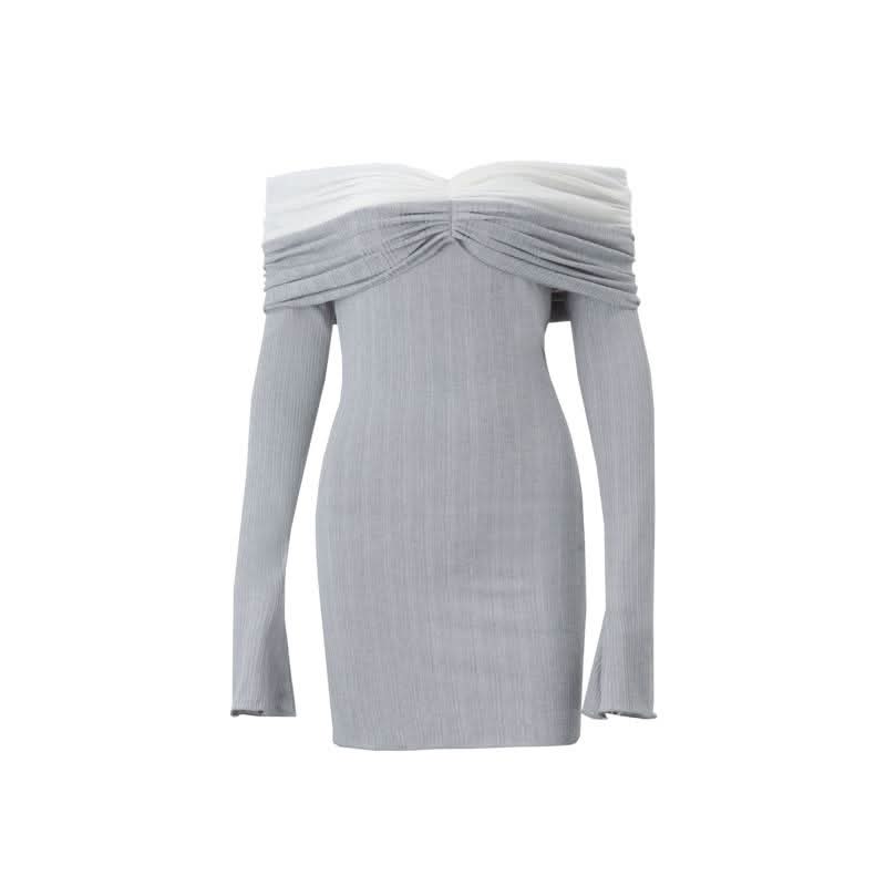 Off shoulder long sleeve ruched textured mini dress