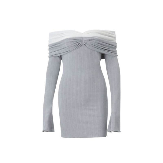 Off shoulder long sleeve ruched textured mini dress
