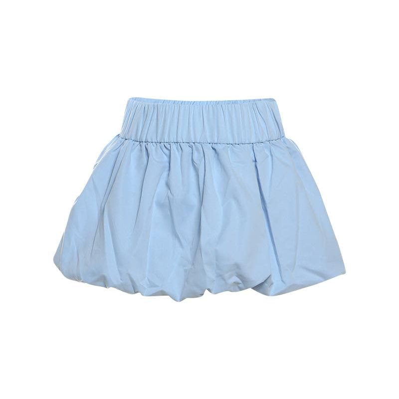 Ruched high rise solid bubble mini skirt
