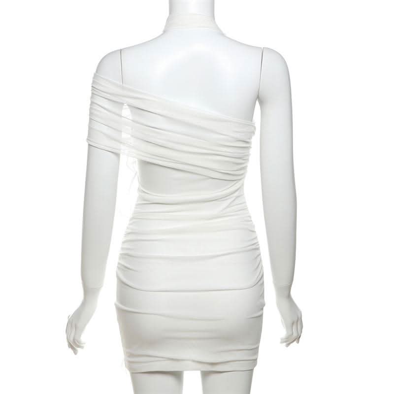 Halter flower applique mesh mini dress