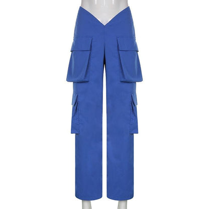 V waist pocket straight solid cargo pant